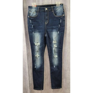 Galmint Stretchy Distressed Skinny Leg Jeans, Blue Denim Women’s Size 12 NWT
